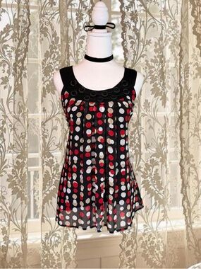 Vintage Y2k Fairycore Grunge Black & Red Polka Dot Top